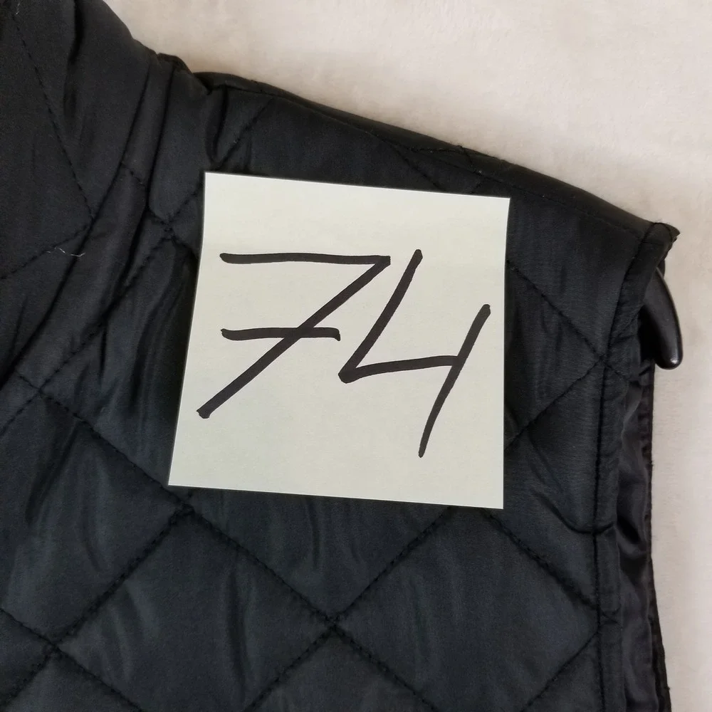 Cole‎ Haan Quilted Vest Mens XL Black Diamond Pattern Snap Front Mock Neck